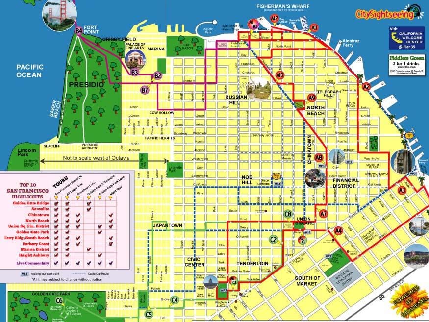 מפה של העיר סיור בסן פרנסיסקו כביש
