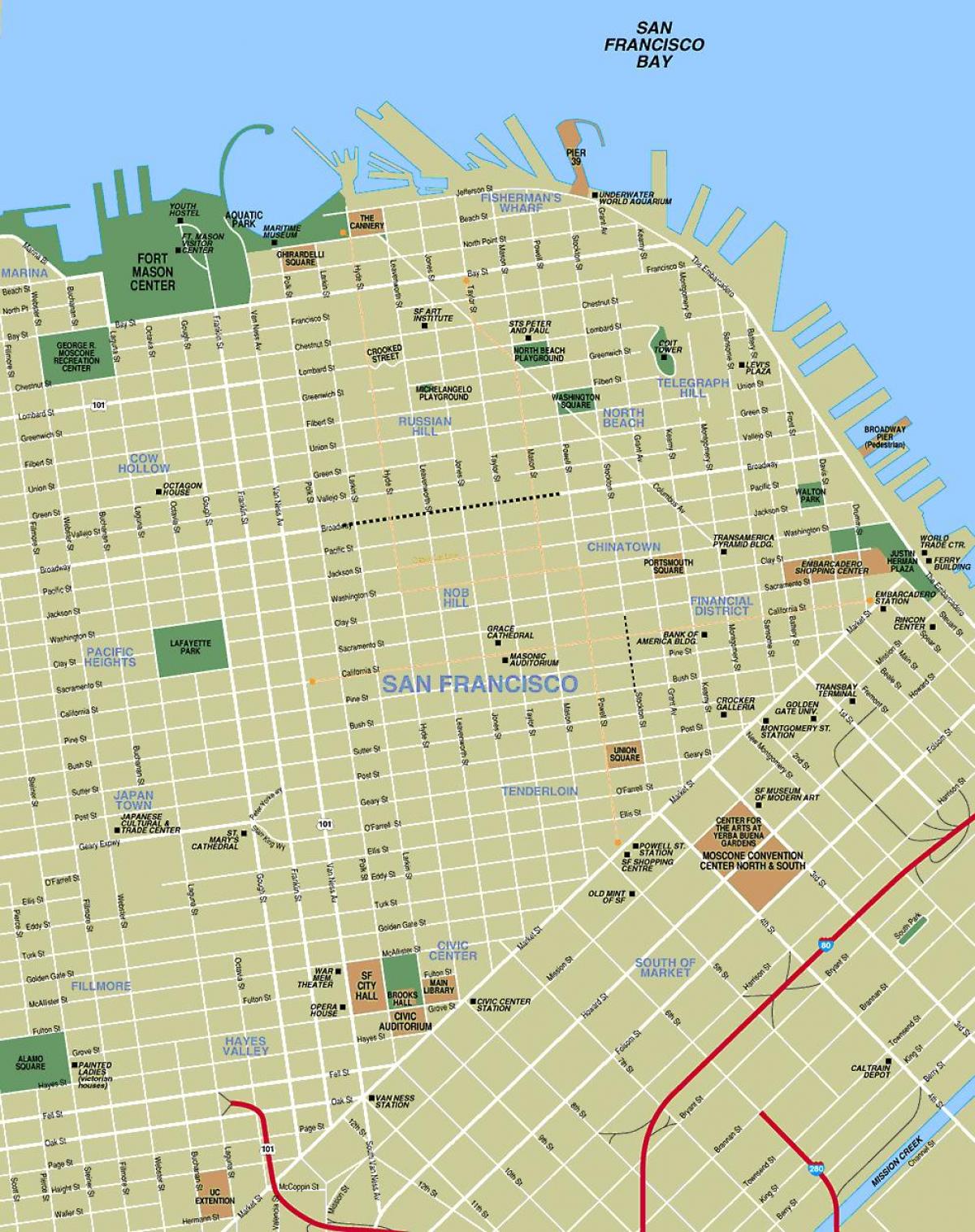 מפה של אטרקציות בסן פרנסיסקו