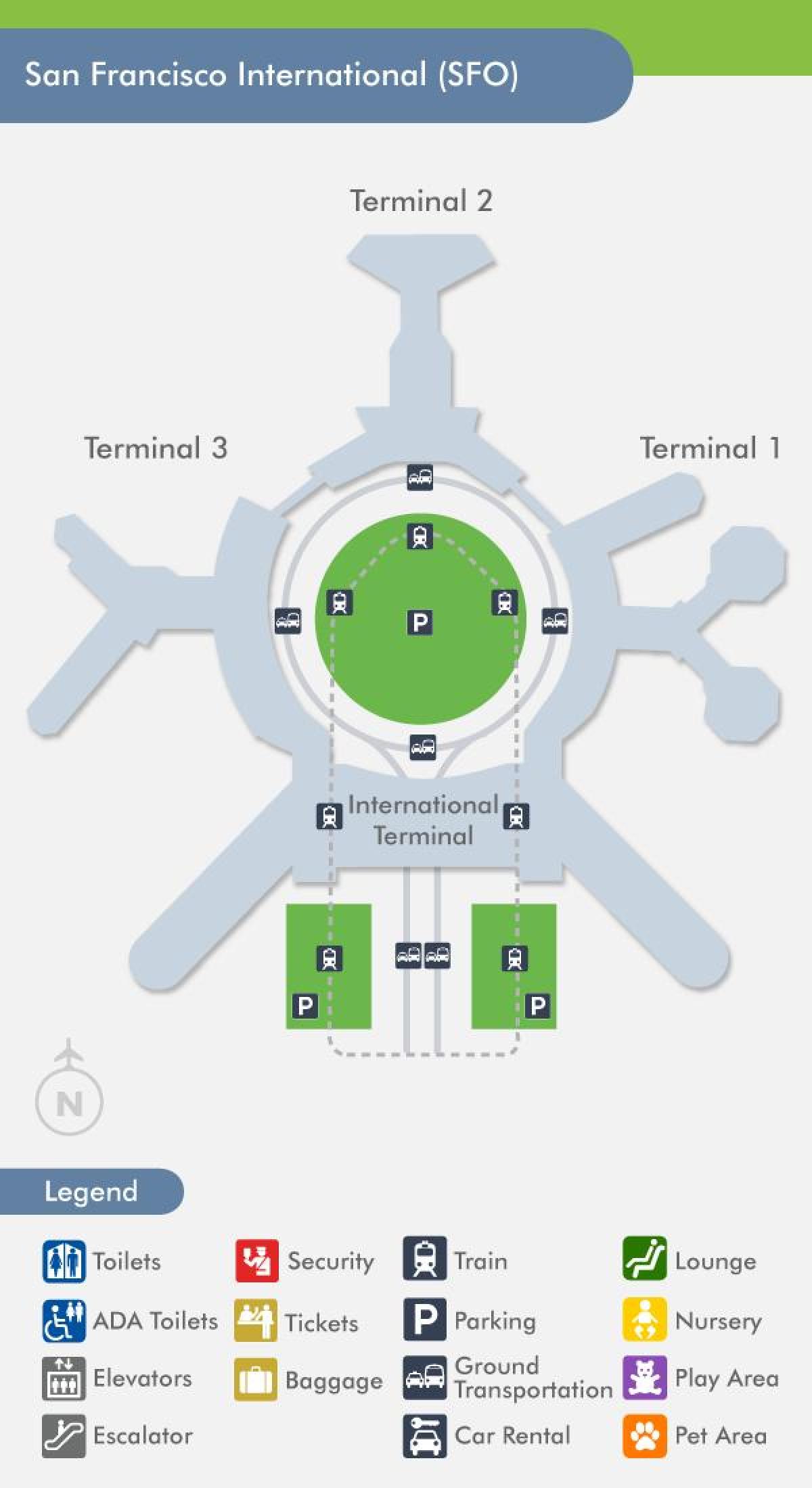 מפה של SFO airport terminal 1