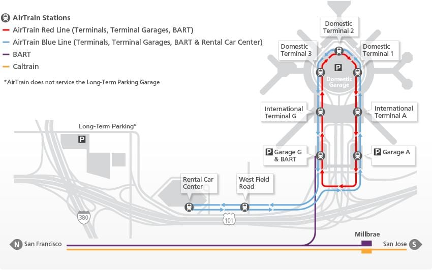 מפה של SFO airtrain