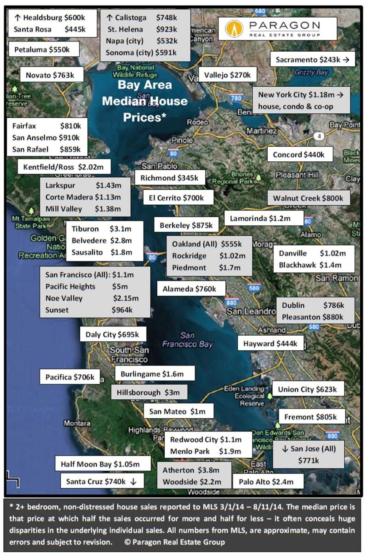 מפה של אזור המפרץ מחירי הדיור