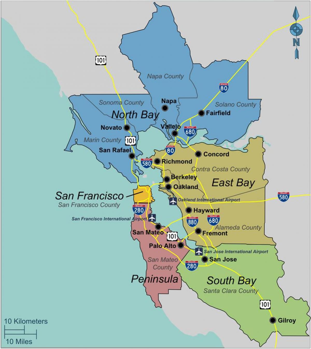 מפה של דרום אזור מפרץ סן פרנסיסקו