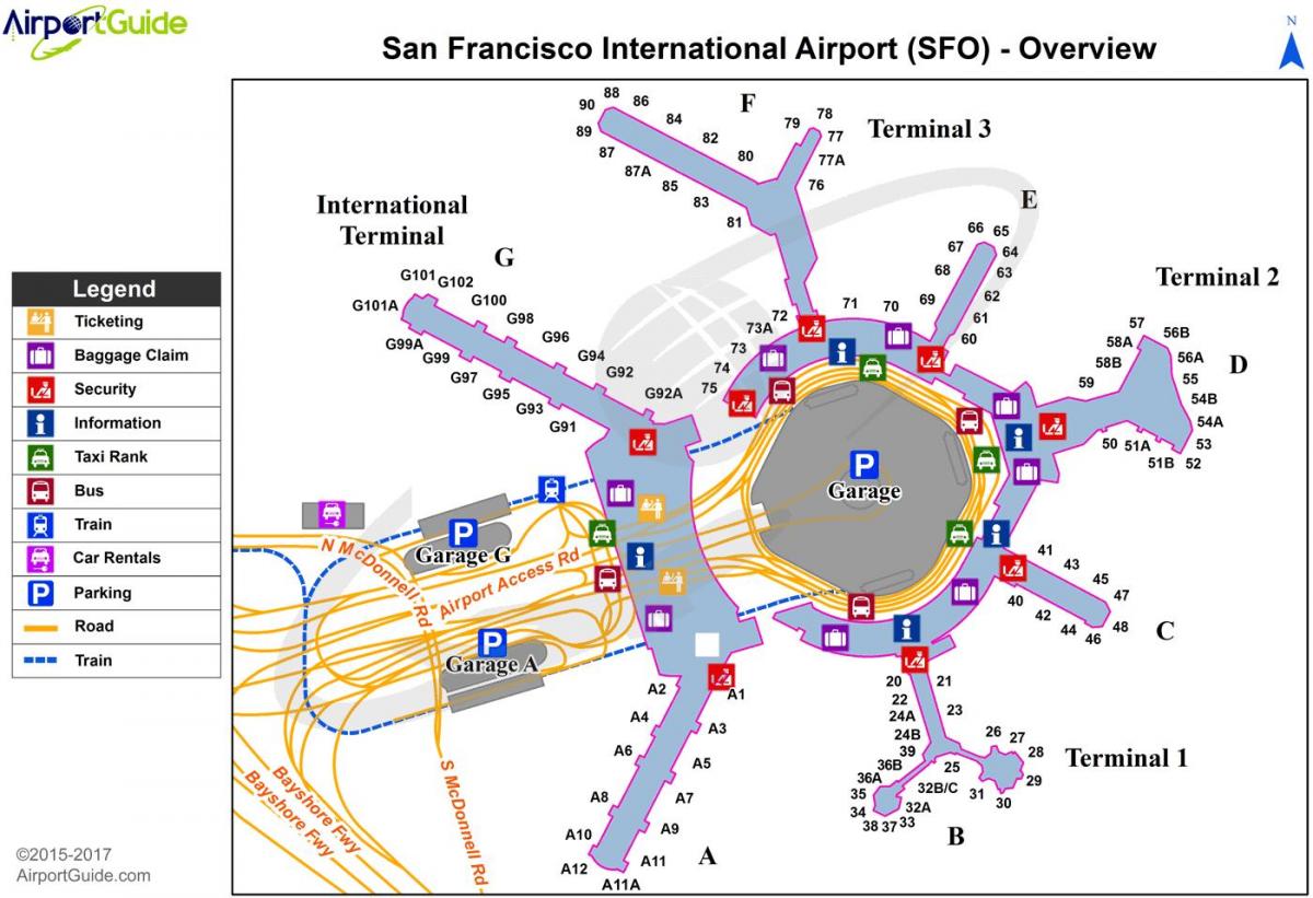 SFO התעופה הבינלאומי מפה