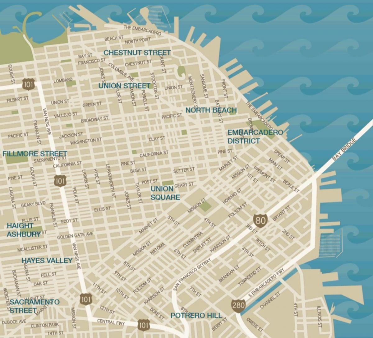 מפה של מרכז העיר San Francisco union square