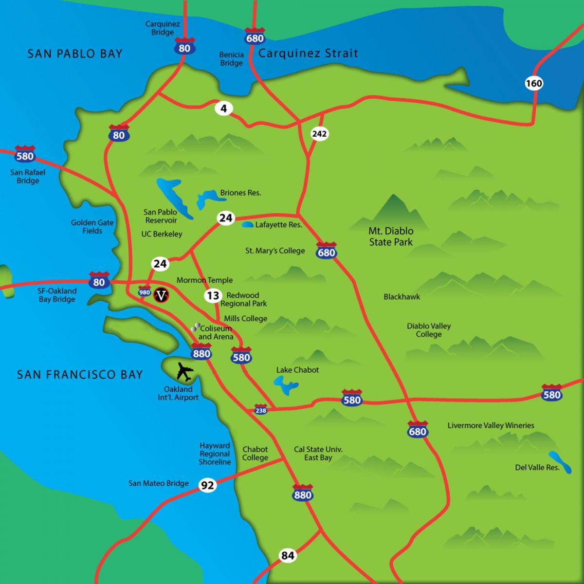 מפה של מזרח אזור מפרץ קליפורניה