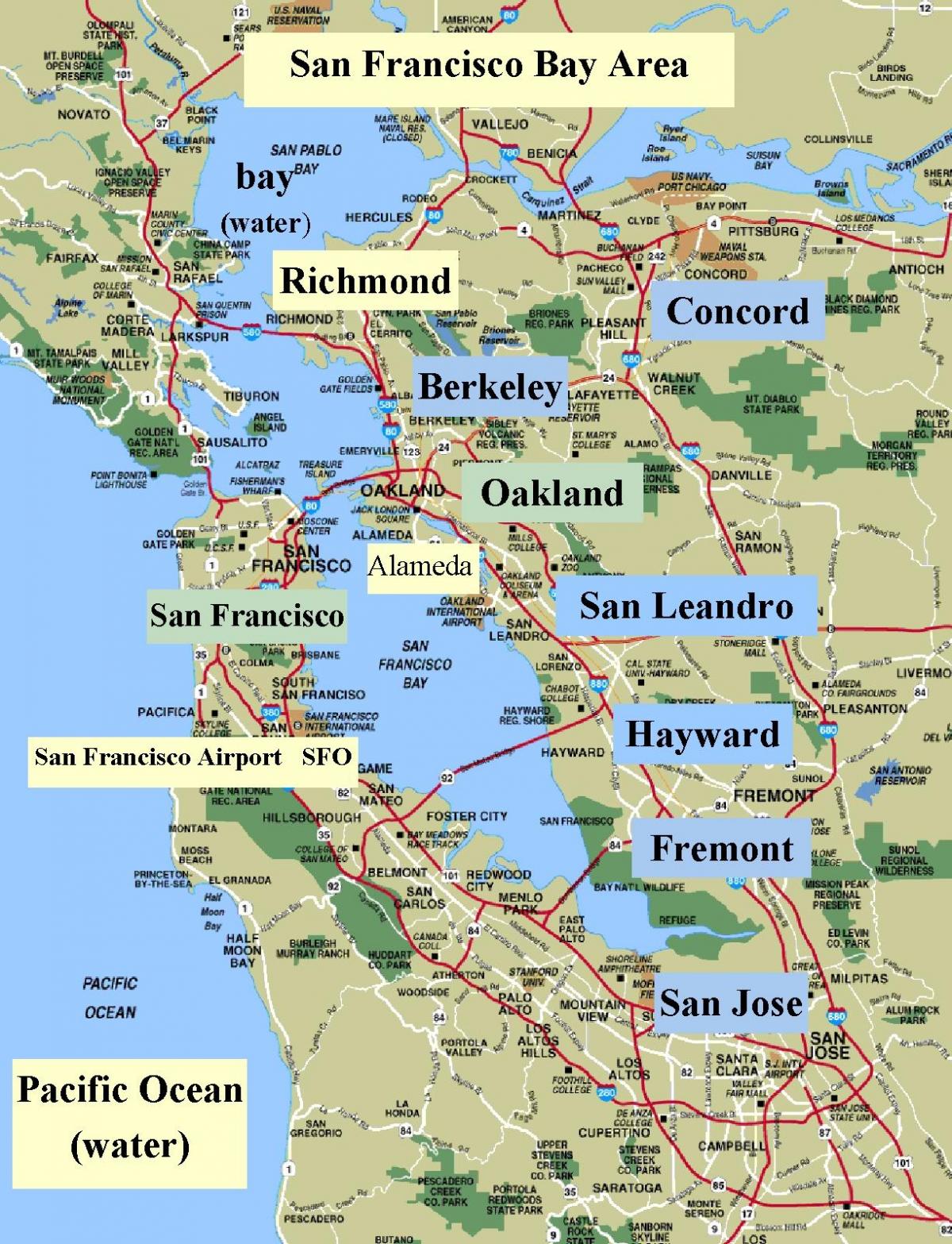 מפה של איזור סן פרנסיסקו קליפורניה
