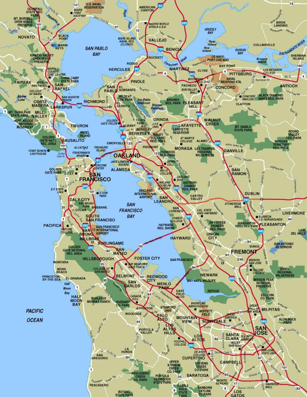 מפה של איזור סן פרנסיסקו ערים