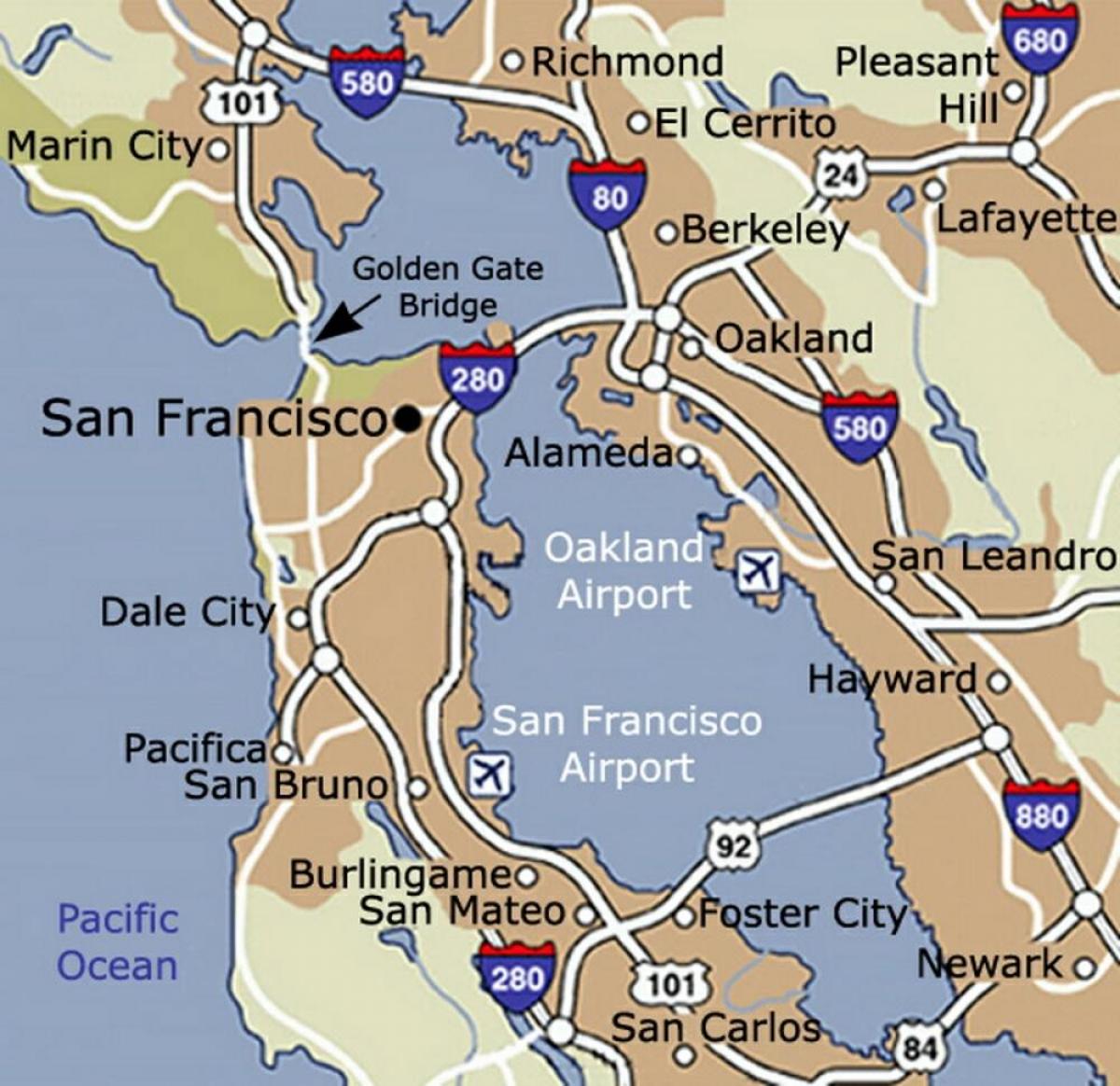 מפה של נמל התעופה של סן פרנסיסקו וסביבתה