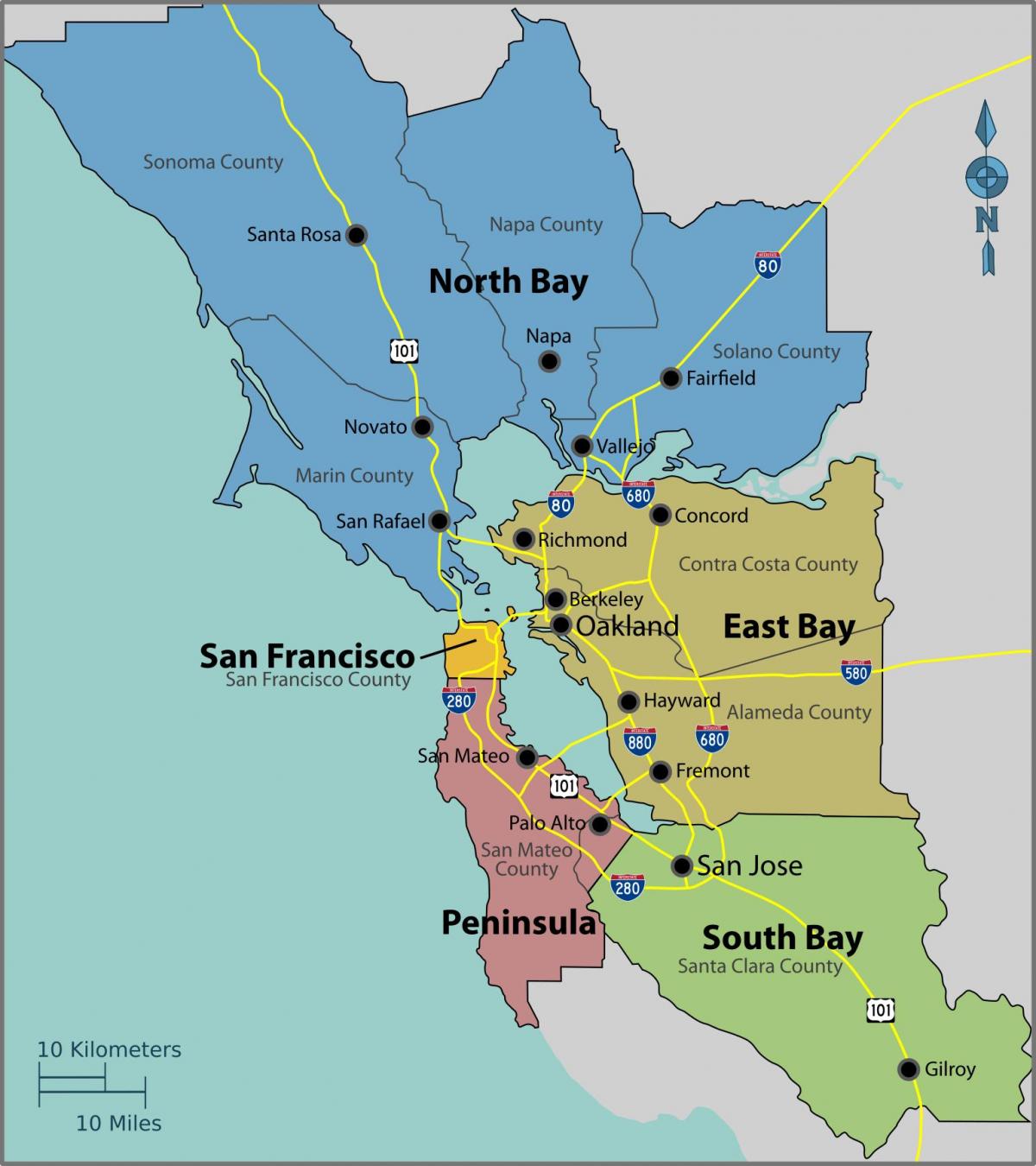 מפרץ סן פרנסיסקו על גבי מפה
