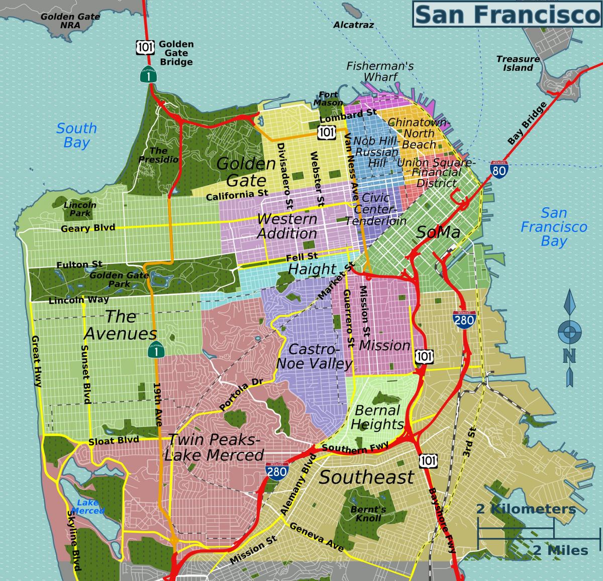 מפת הרחוב של סן פרנסיסקו קליפורניה