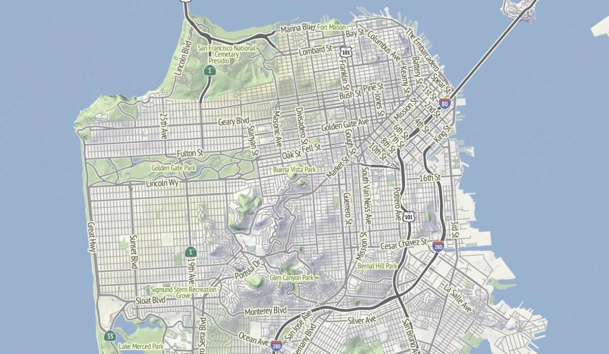 המפה של סן פרנסיסקו השטח.