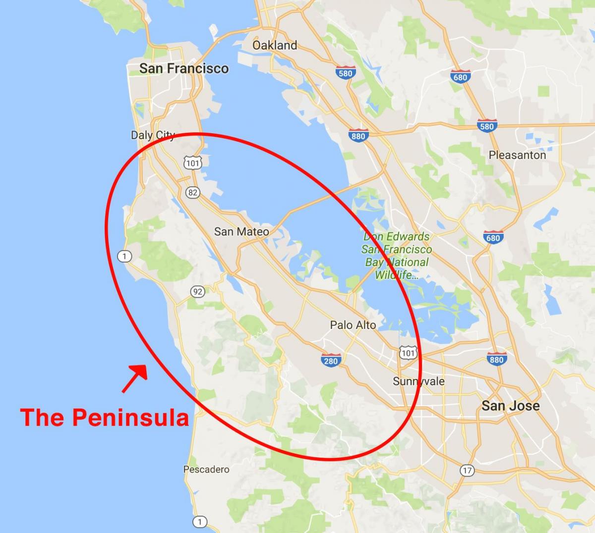 מפה של חצי האי סן פרנסיסקו 