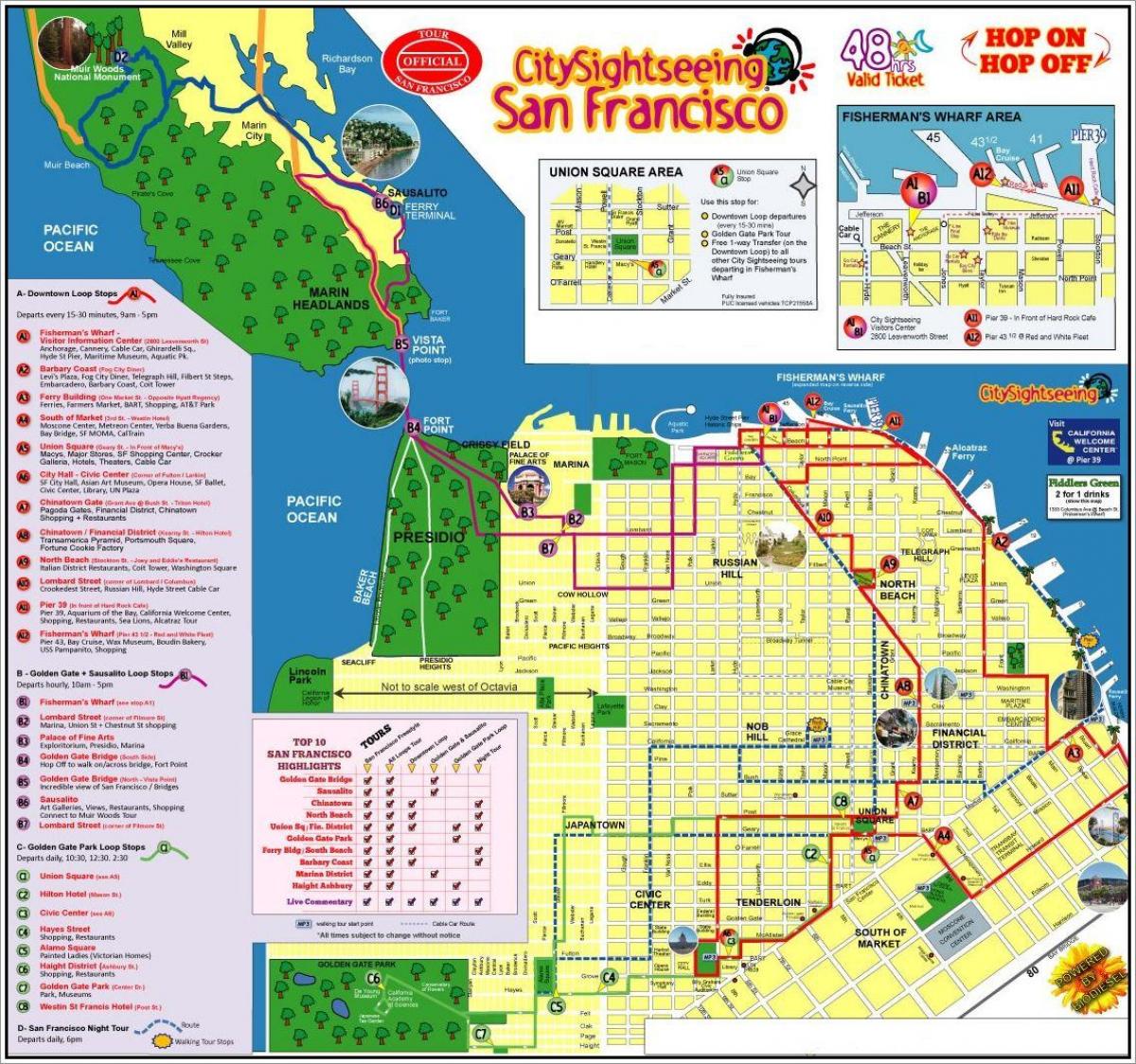 עיר תיירות בסן פרנסיסקו סיור מפה