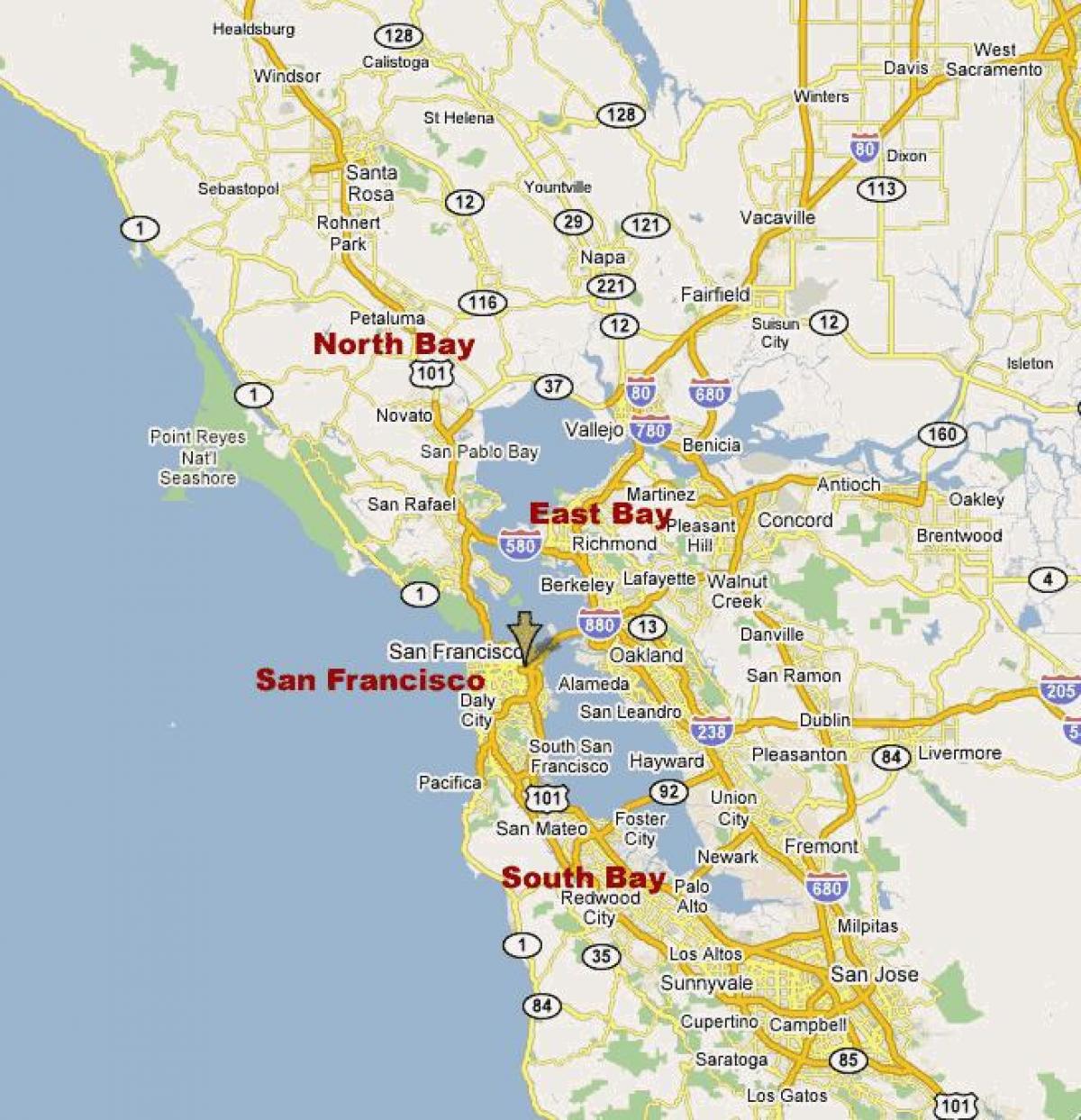 מפה של דרום המפרץ בצפון קליפורניה